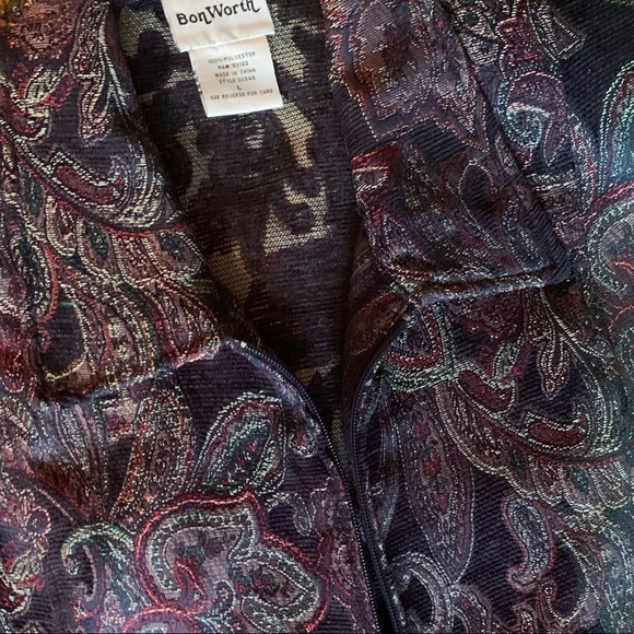 BonWorth Paisley Zip Jacket Women’s L Purple Burgundy Metallic Textured Blazer - Picture 15 of 15